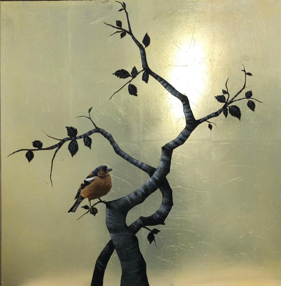 Chinoiserie Silver Leaf Bathroom Mural